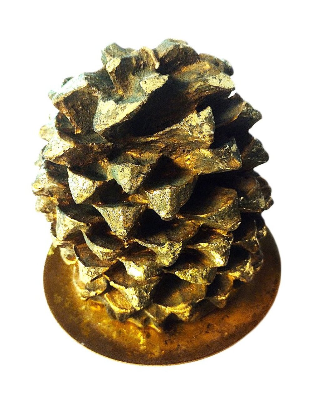 Kohl's Forest Green, Gold-Gilded  5" Wax Pine Cone Candle & Metal Footed Stand